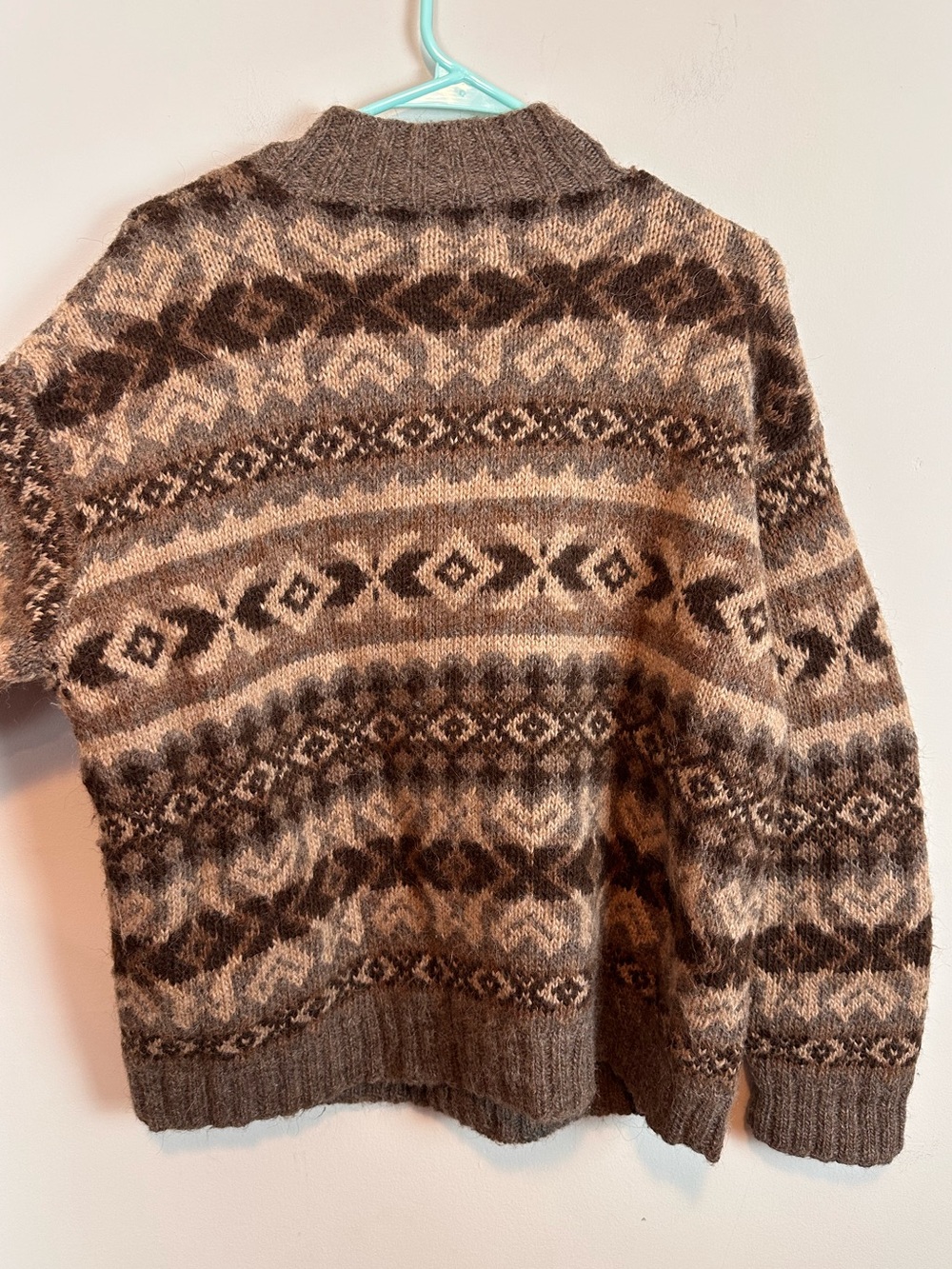 Vintage Lauren Ralph Lauren Hand Knit Llama Wool Fair Isle Zip Cardigan Sz Large - Picture 5 of 9
